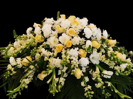 White and Cremé assortment casket spray