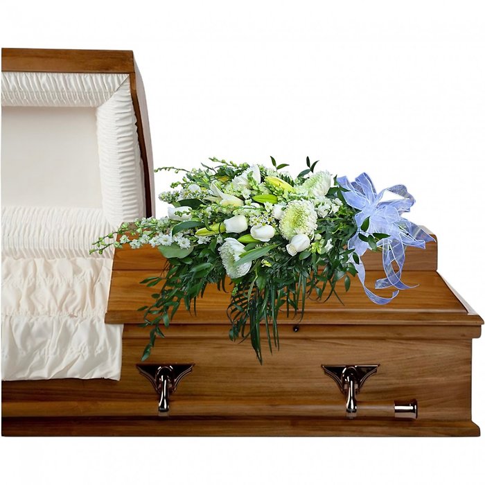 White assortment casket presentation bouquet
