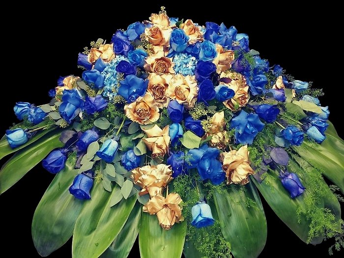 Antique and Blue casket spray