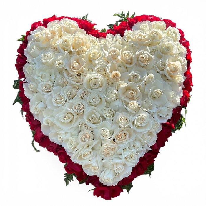 Love you forever- white & red rose solid heart